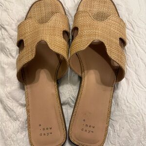 A New Day Beige Woven Slide Sandals